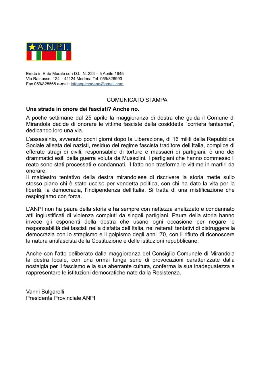 Una strada in onore dei fascisti? Anche no!