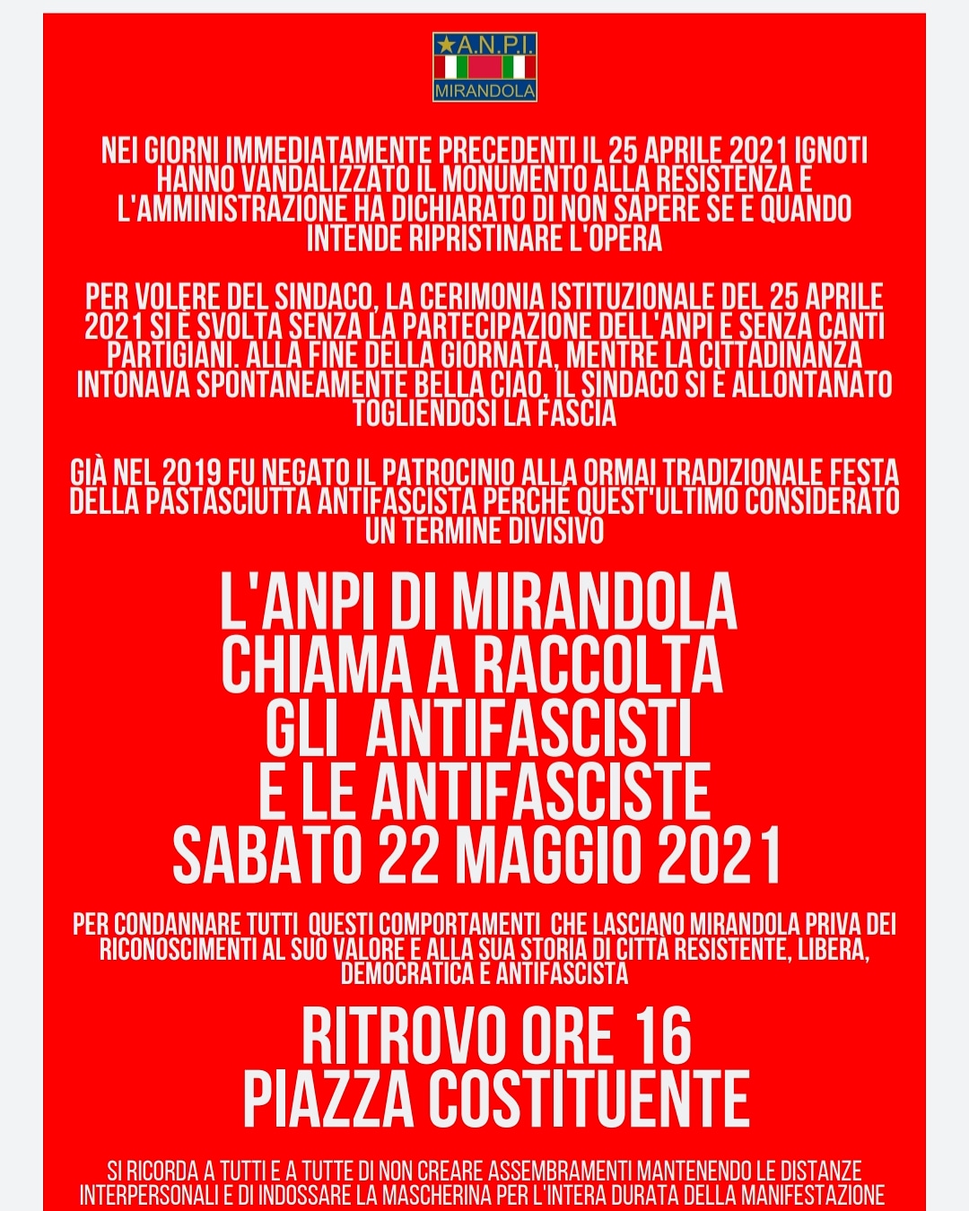 22 maggio 2021 Mirandola antifascista