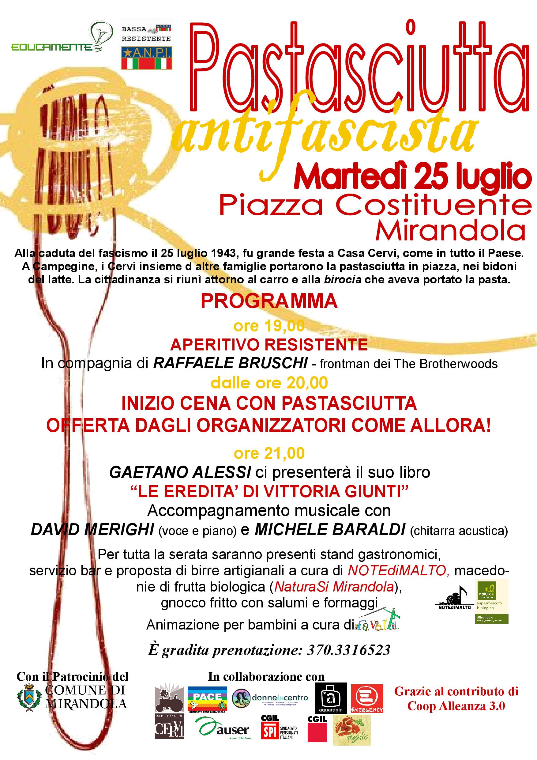 pastasciutta antifascista Mirandola 25 luglio 2017 dalle 19.00