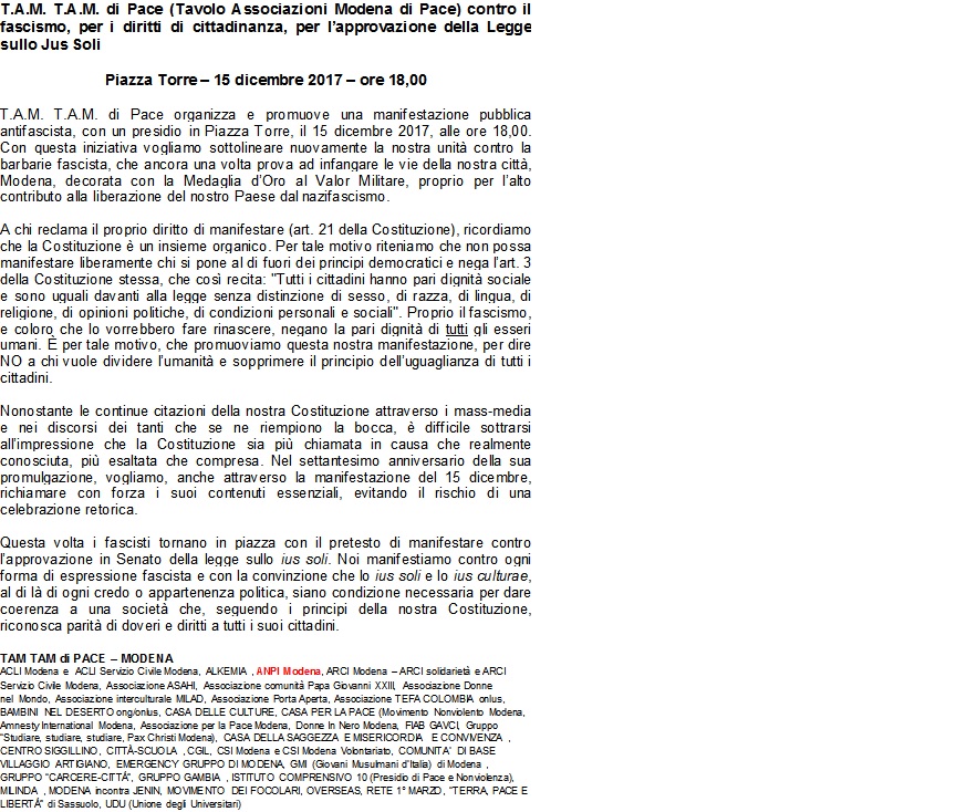 Presidio antifascista Tam Tam