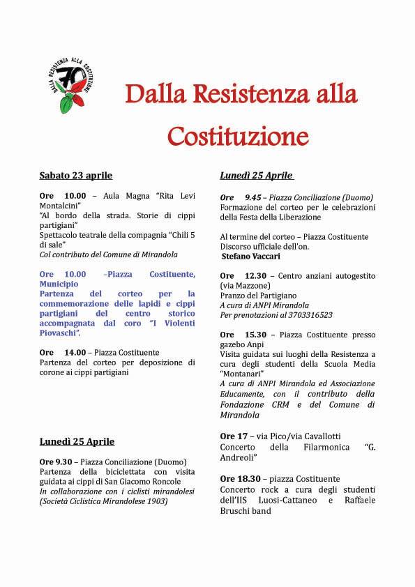 programma celebrazioni 25 aprile 2016