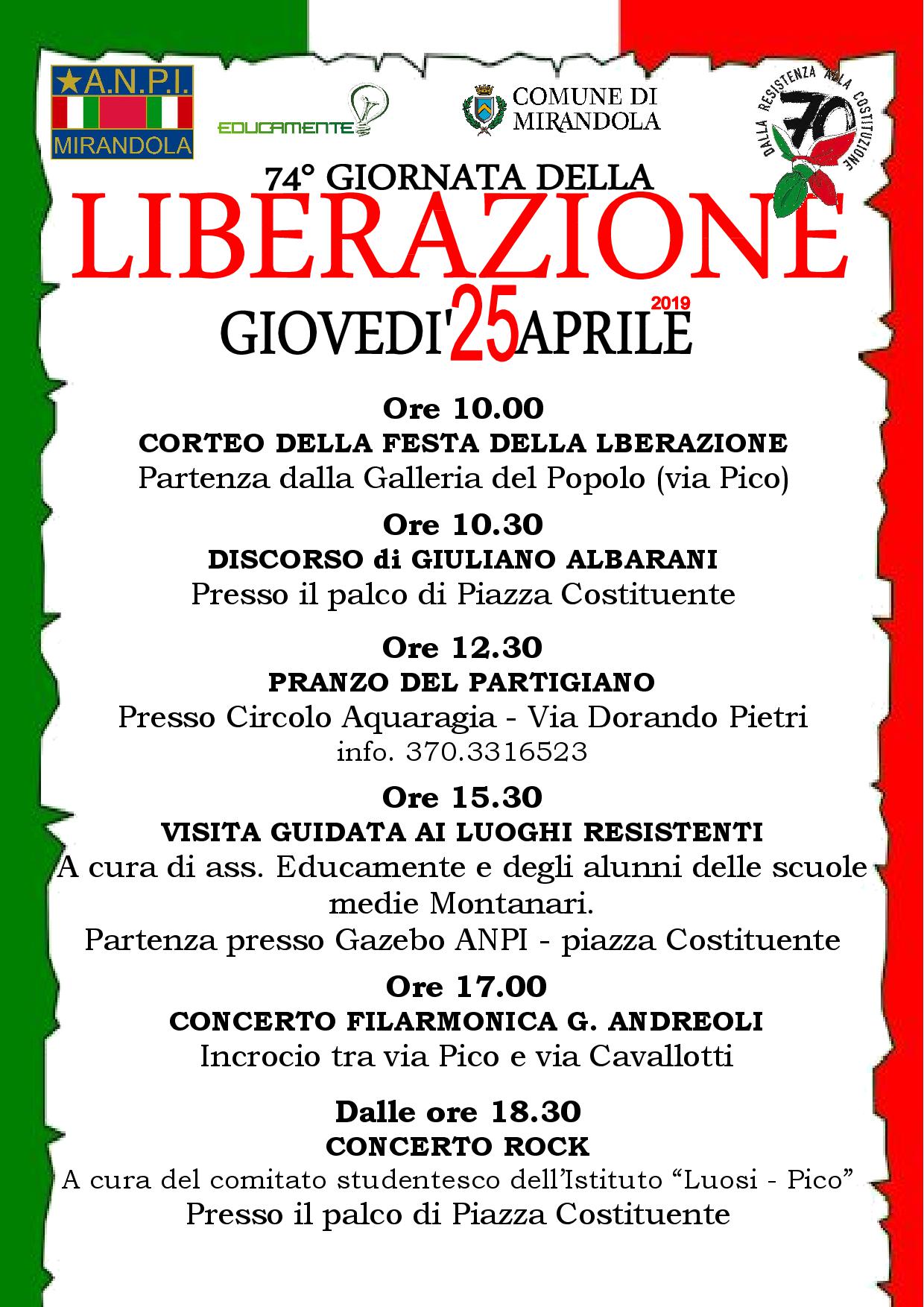 programma celebrazioni 25 aprile 2019