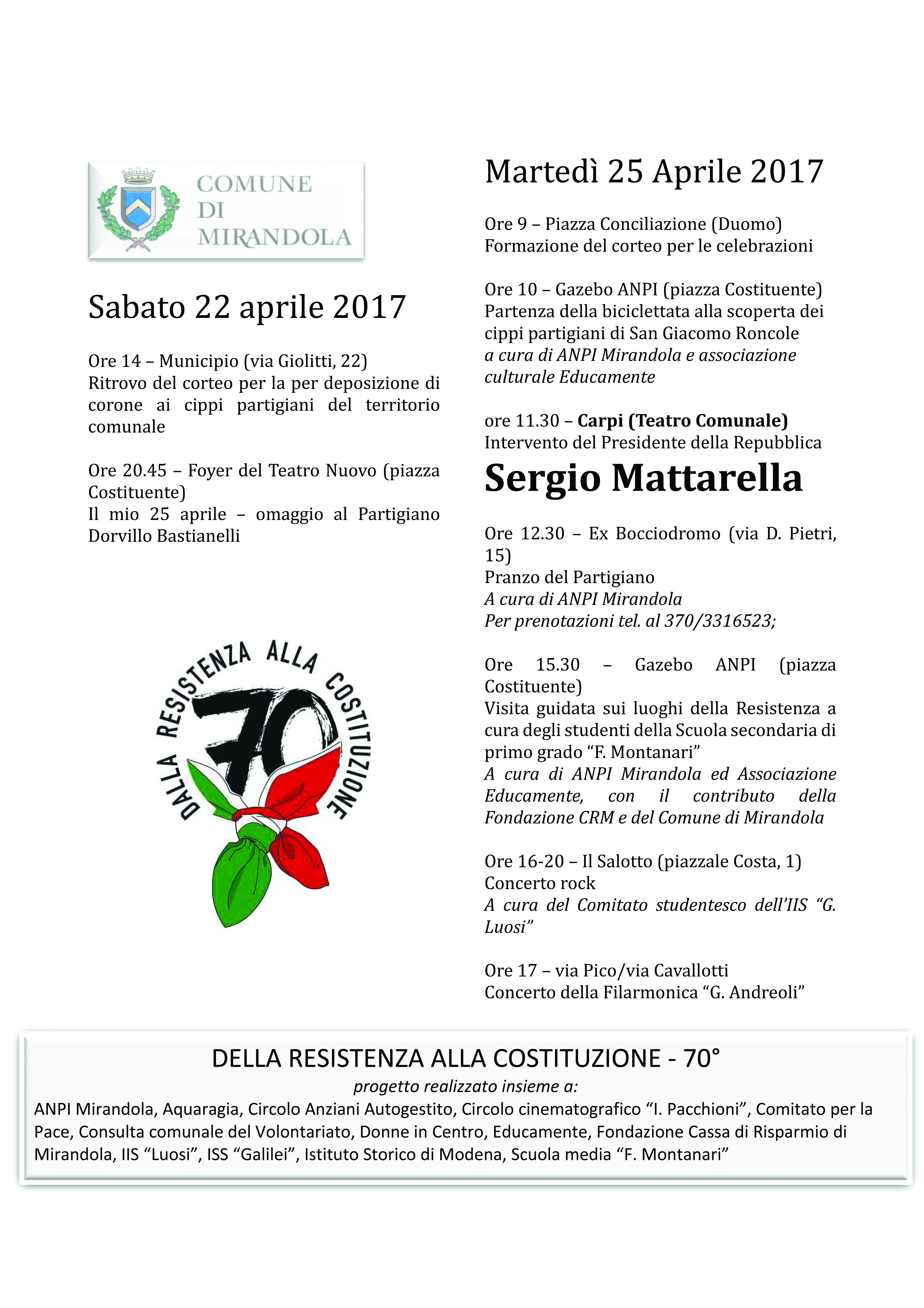 programma celebrazioni 25 aprile
